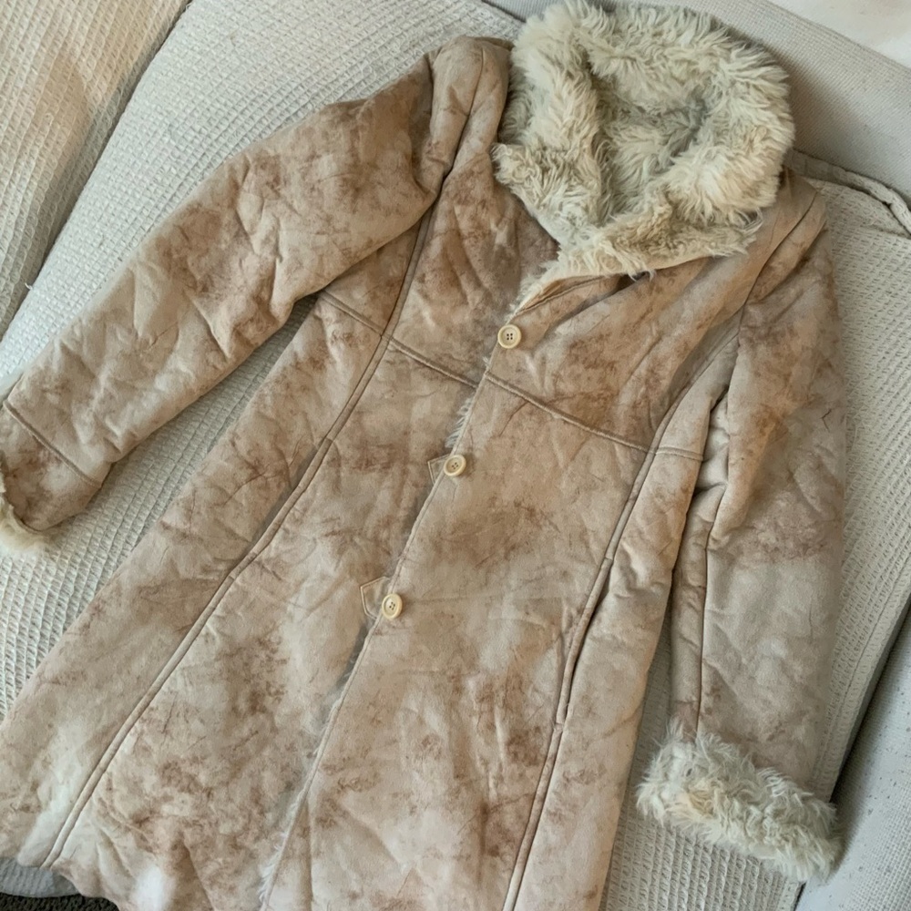 Vintage Pink Cream Faux Fur Lined Coat Jacket Larry Levine Rare Size Small